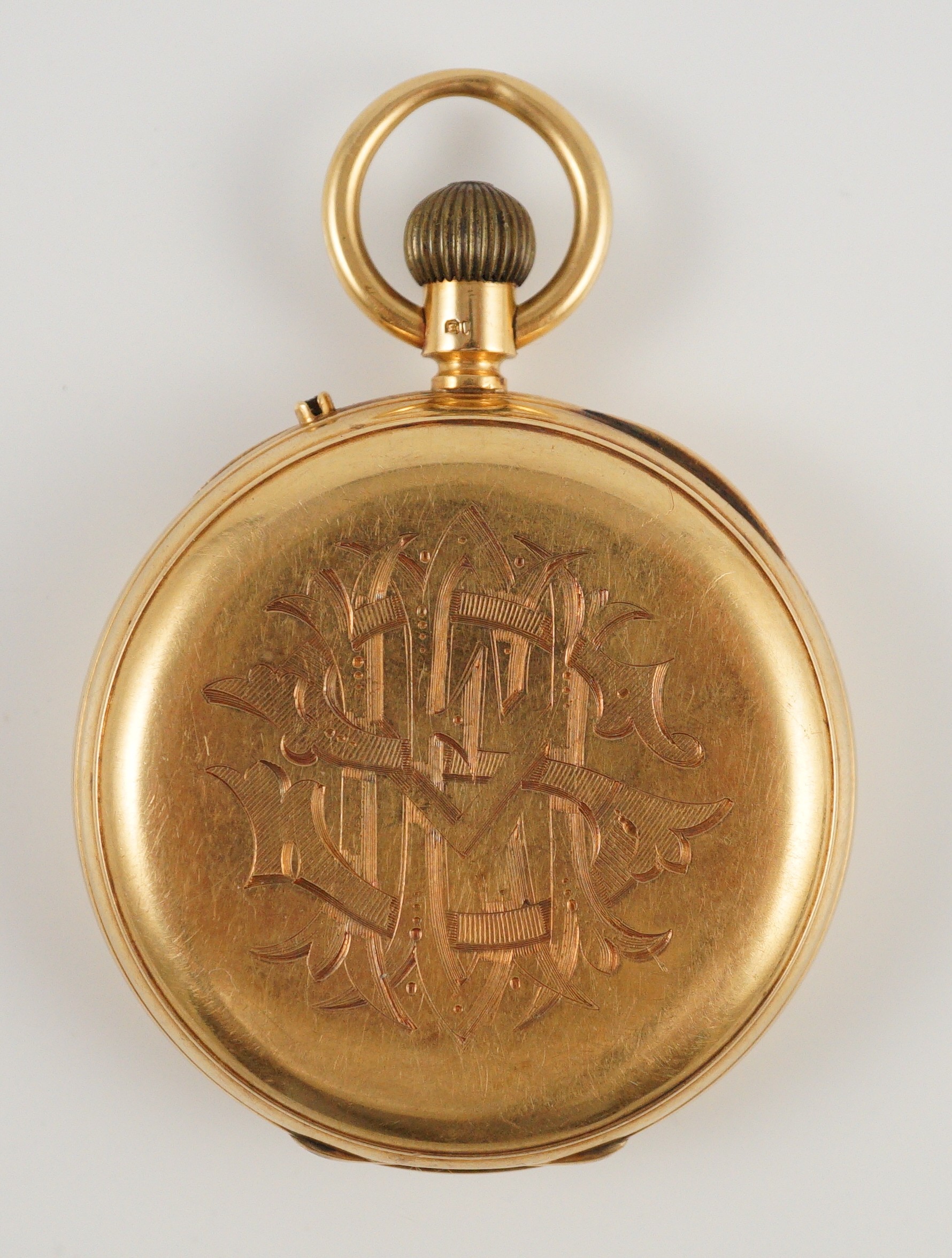 A late Victorian 18ct gold open face keyless lever pocket watch, by Wales & McCullock, Ludgate Hill, London